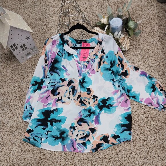 3430 Size XL Ivanka Trump Long Sleeve Tunic Top In Purple and Green - Picture 1 of 6